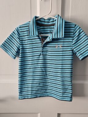 Under Armour Light Blue and Black Striped Polo for Kids